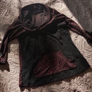 Red and black cowl neck sweater